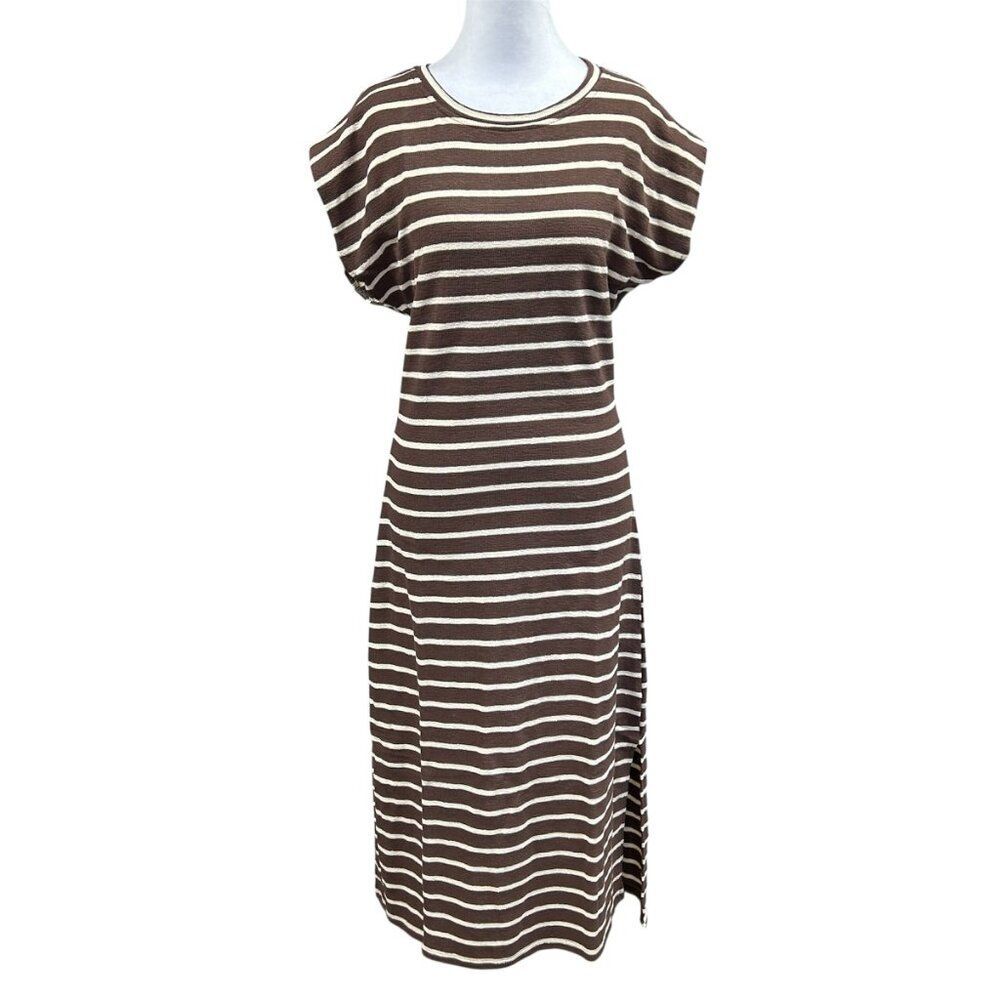 Entro Midi Dress Knit Striped Preppy Minimalist Chic Parisian Size M
